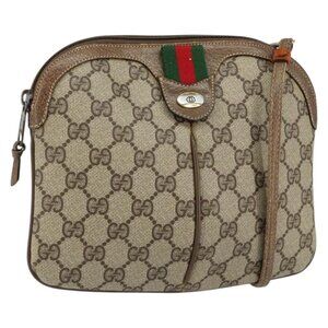 Authentic GUCCI GG Supreme Web Sherry Line Bag PVC Beige Gold 904 02 047